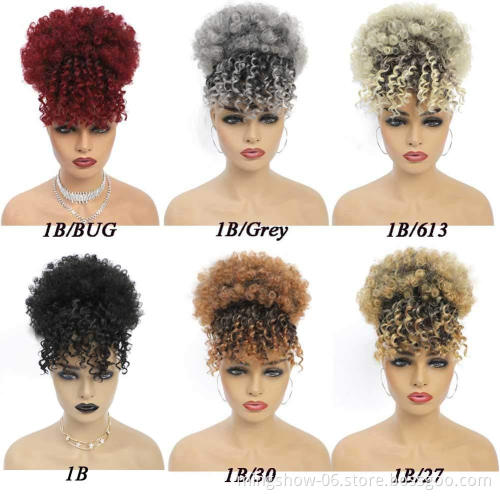 Synthetic kinky hair bun extensions hair bang with bun accessory maker